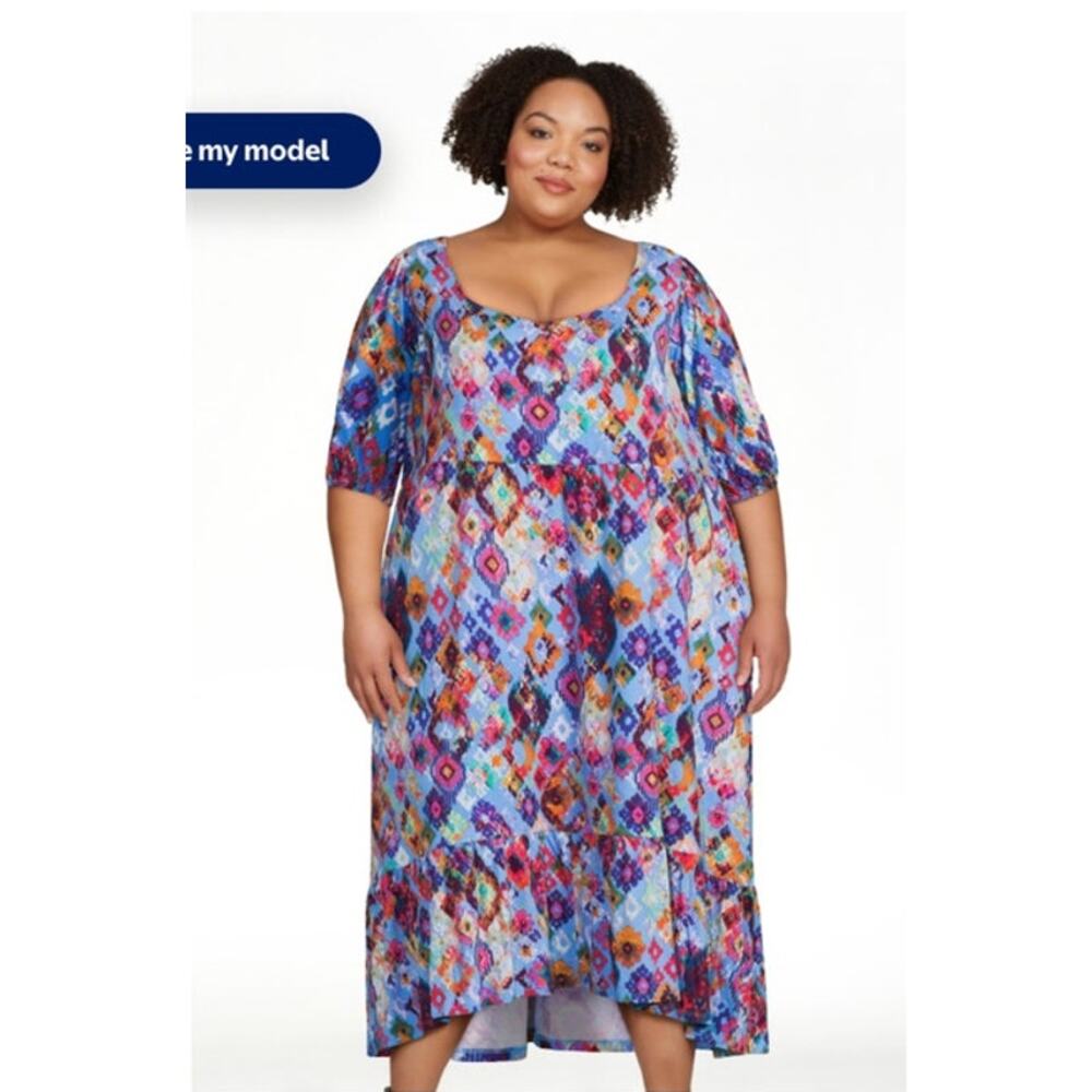 Terra & Sky Multicolor Diamond-Print Maxi Dress